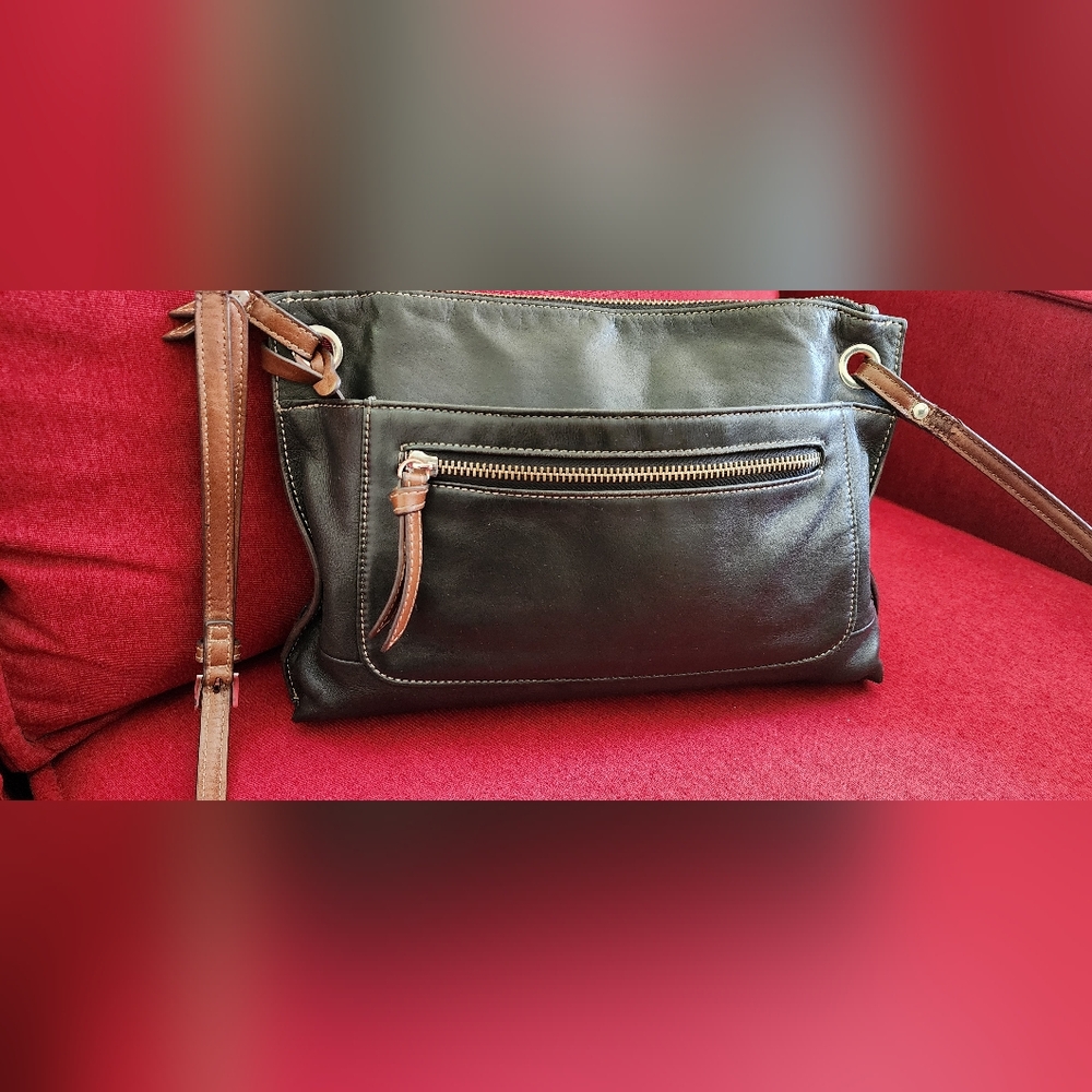 BORSELA HOBO Women's Leather Crossbody Bag Purse Black Medium B1